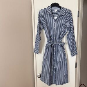 J.Crew Striped Button-Front Shirt Dress with Waist Tie - Blue/White
